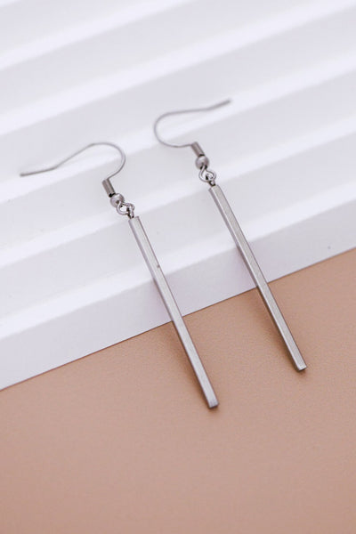 Long Bar Drop Earrings (Silver or Gold)