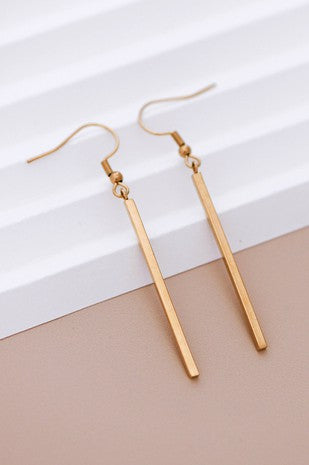 Long Bar Drop Earrings (Silver or Gold)