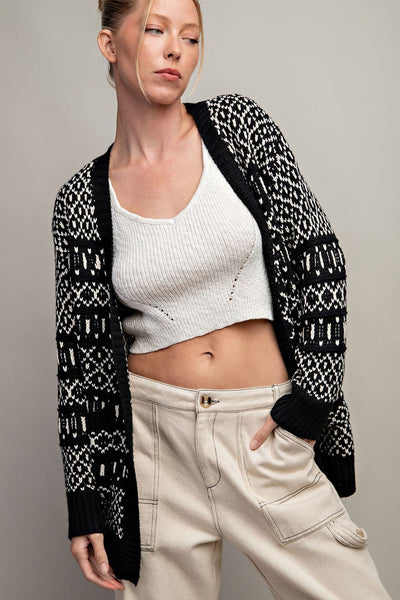 Black + White Aztec Cardigan