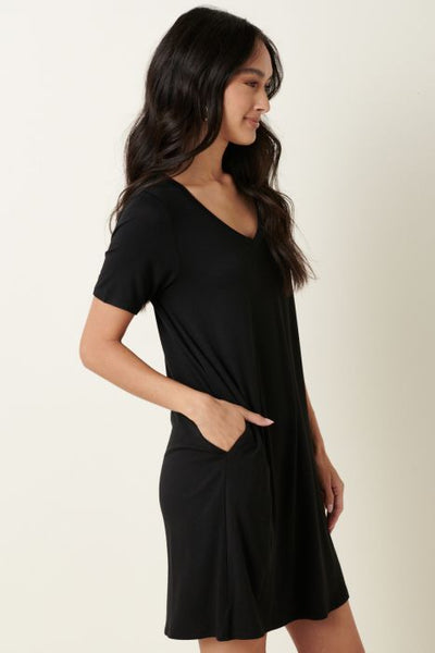 Bamboo V-Neck Dress - Black