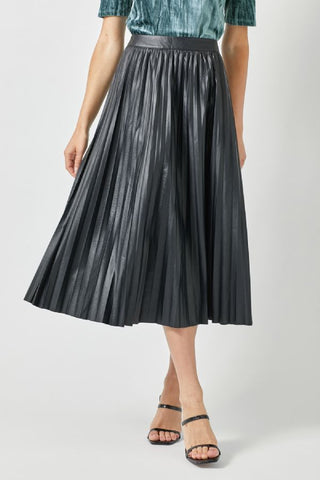 Pleated Faux Leather Skirt - Black