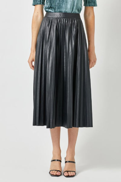 Pleated Faux Leather Skirt - Black