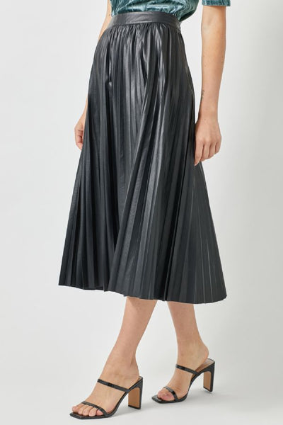 Pleated Faux Leather Skirt - Black