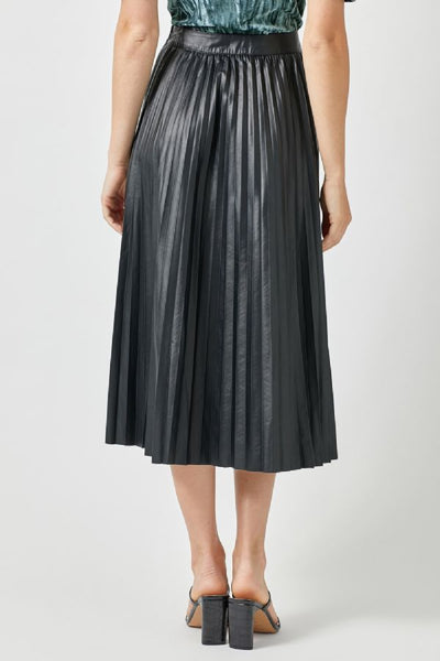 Pleated Faux Leather Skirt - Black