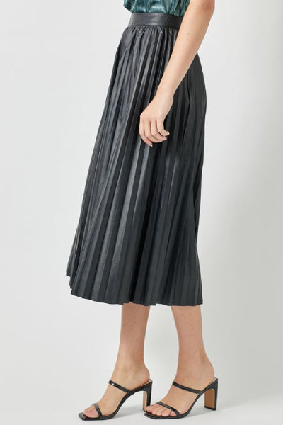 Pleated Faux Leather Skirt - Black