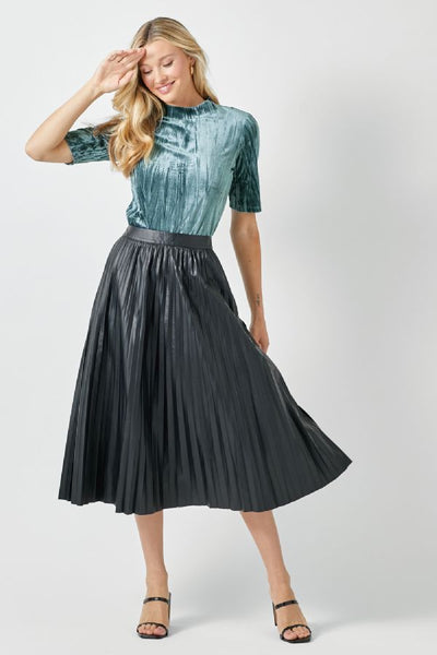 Pleated Faux Leather Skirt - Black