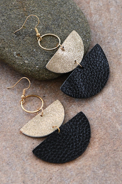 Black + Gold Leather Drop Earrings