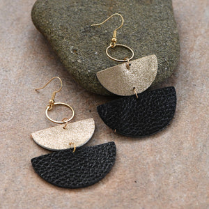 Black + Gold Leather Drop Earrings