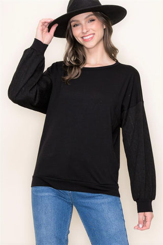 Black Crochet Sleeve Pullover