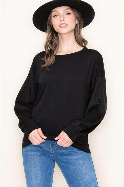 Black Crochet Sleeve Pullover