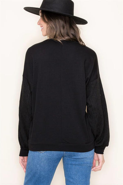 Black Crochet Sleeve Pullover