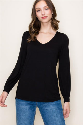 Yvonne V-Neck Top - Black