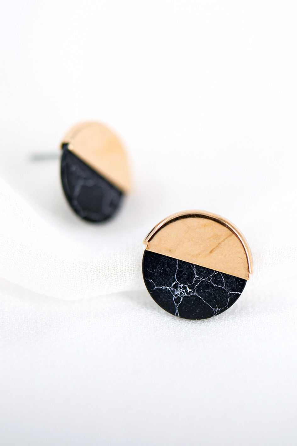 Black Round Post Earrings