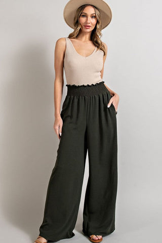 Black Smocked Waist Pants