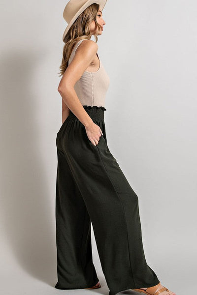 Black Smocked Waist Pants