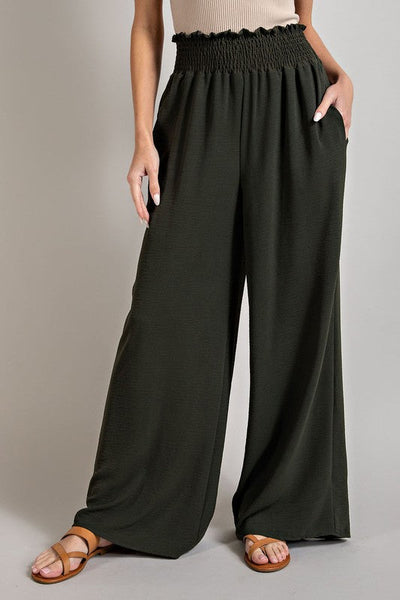 Black Smocked Waist Pants