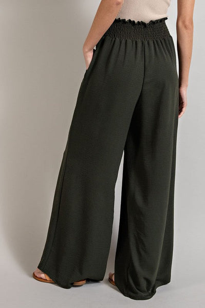 Black Smocked Waist Pants