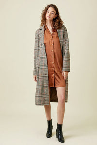 Plaid Long Jacket - Mocha