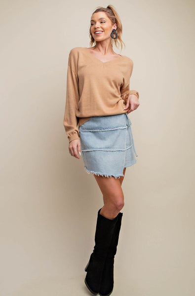 Rebecca V-Neck Sweater - Camel