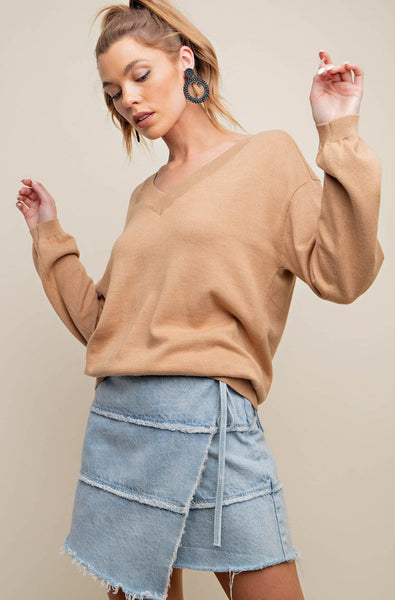 Rebecca V-Neck Sweater - Camel