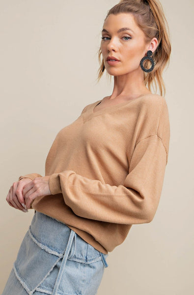 Rebecca V-Neck Sweater - Camel