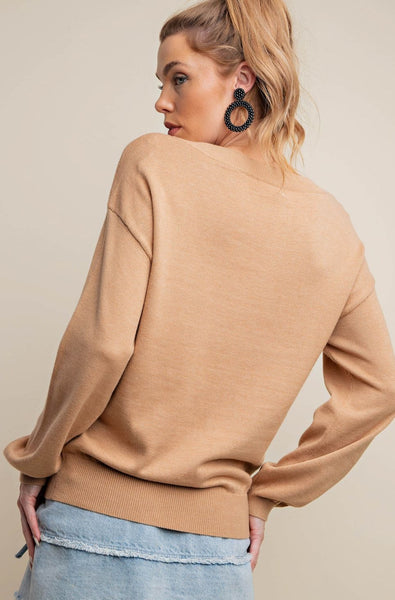 Rebecca V-Neck Sweater - Camel