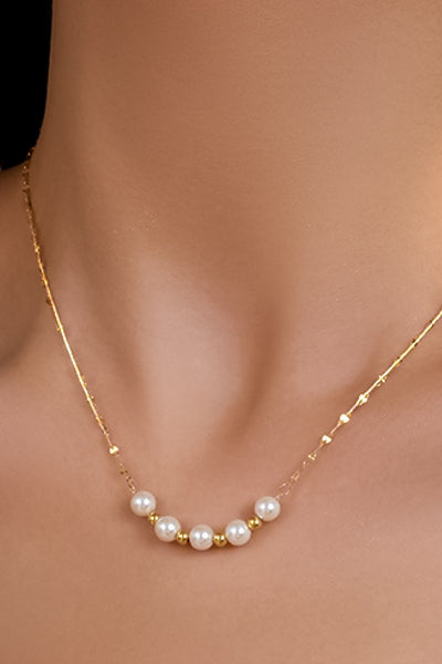 18k Gold Plated Spaced Pearls Necklace