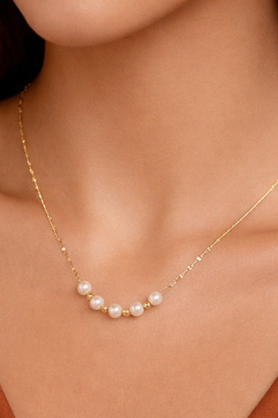 18k Gold Plated Spaced Pearls Necklace