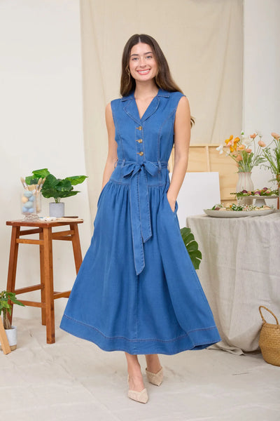 Dropped Waist Chambray Dress