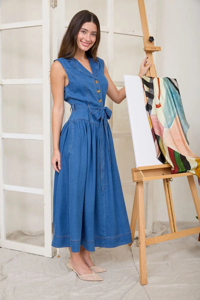 Dropped Waist Chambray Dress