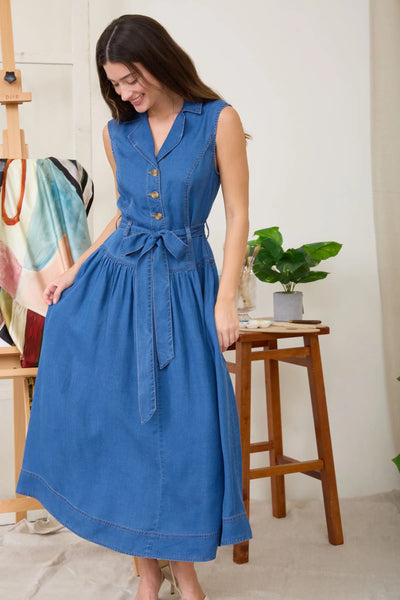 Dropped Waist Chambray Dress