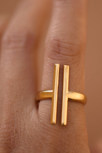 18k Gold Plates Double Bar Ring