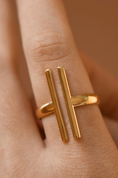 18k Gold Plates Double Bar Ring