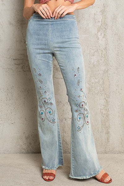 Embroidered + Sequin Flare Jeans
