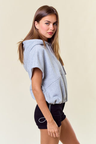 Fleece Drawstring Crop Hoodie