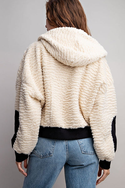 Ivory + Black Fur Bomber Jacket
