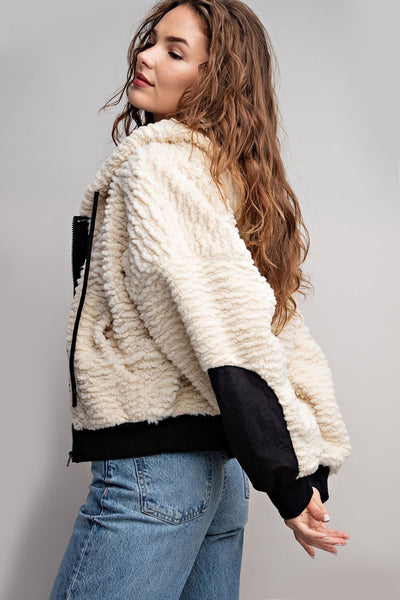 Ivory + Black Fur Bomber Jacket