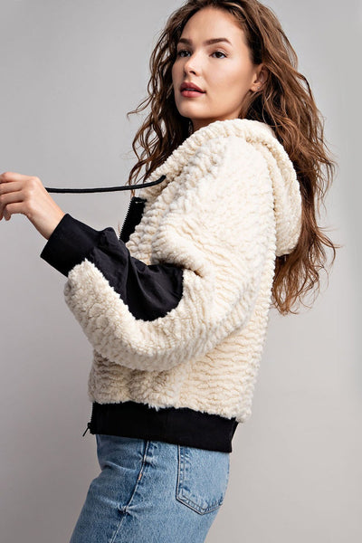 Ivory + Black Fur Bomber Jacket
