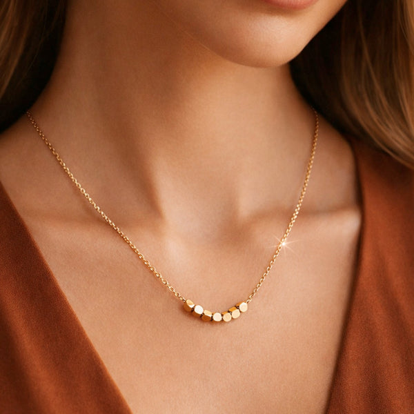 18k Gold Plates Square Beaded Necklace