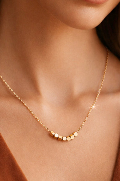 18k Gold Plates Square Beaded Necklace