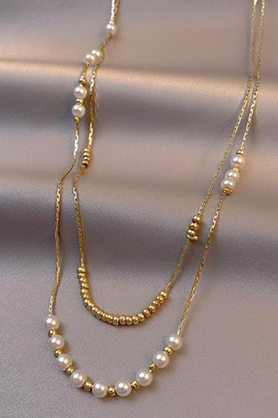 18k Gold Plated + Pearl Layered Necklace Set