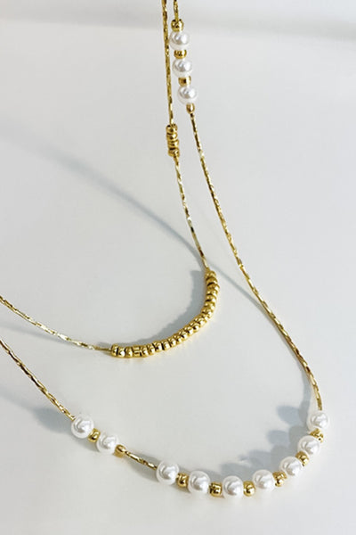 18k Gold Plated + Pearl Layered Necklace Set