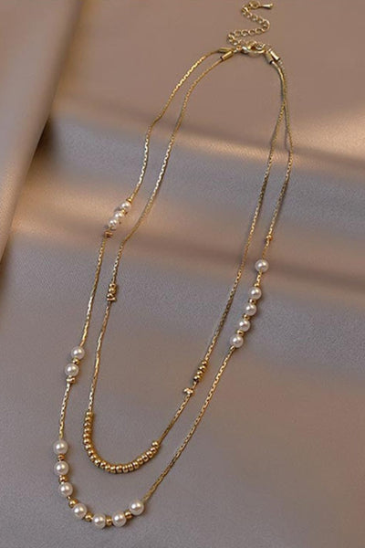 18k Gold Plated + Pearl Layered Necklace Set