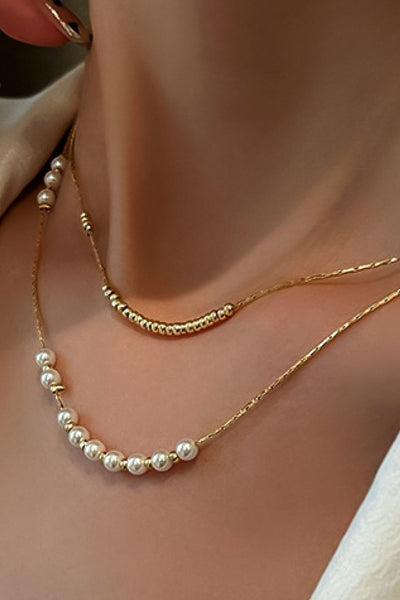 18k Gold Plated + Pearl Layered Necklace Set