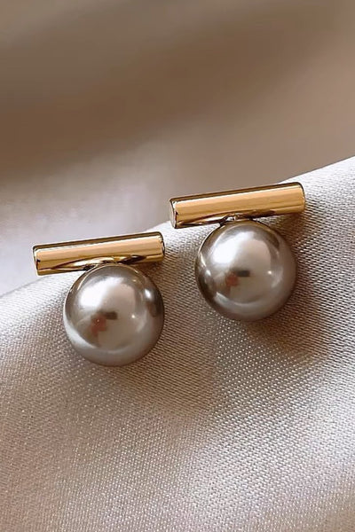 18k Gold Plated Bar + Grey Pearl Earrings