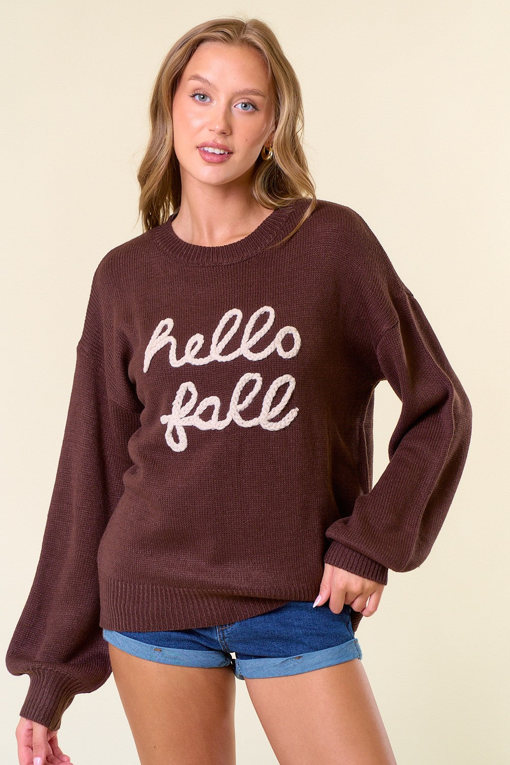 "Hello Fall" Embroidered Sweater