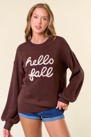 "Hello Fall" Embroidered Sweater