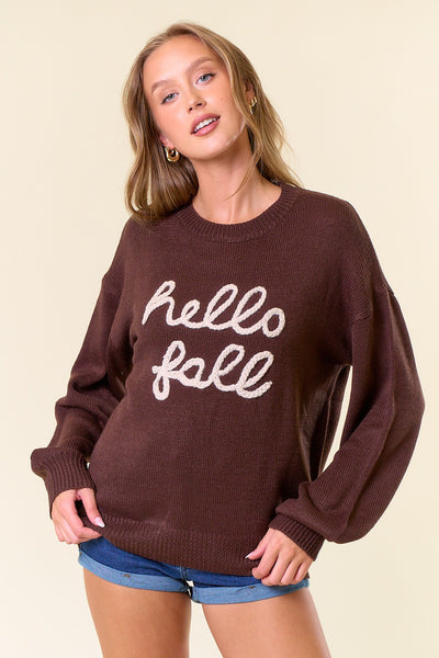 "Hello Fall" Embroidered Sweater