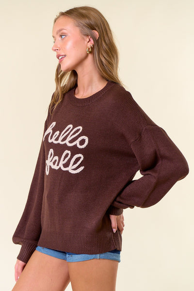 "Hello Fall" Embroidered Sweater