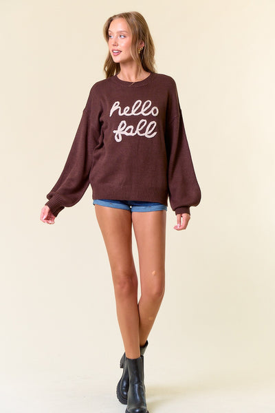 "Hello Fall" Embroidered Sweater